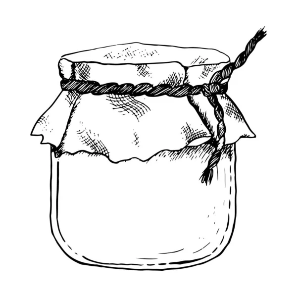 Honey Jar Vector Graphic Illustration Line Drawing Pot Linen Cloth — Stock Vector