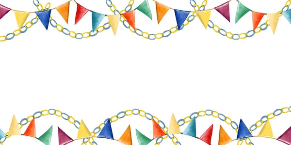 Feestelijke Verjaardag Vakantie Vlaggen Papieren Bloemenslingers Banner Aquarel Illustratie Geïsoleerd — Stockfoto