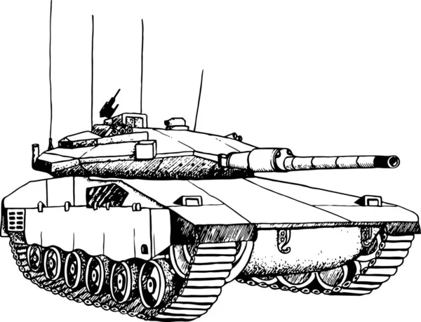 Tanque Ilustración Vectorial Blanco Negro Merkava Marca Las Fuerzas Defensa — Vector de stock
