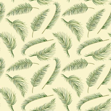 Pastel sarı tropikal yapraklar sulu boya ve egzotik bitkiler. El çizimi palmiye dalları baskı, kumaş, ambalaj kağıdı ve tekstil için çiçek çizimi.