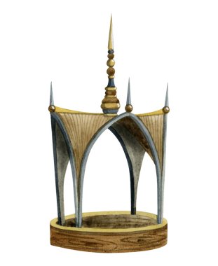 Asyalı pavyon beyaz arka planda izole edilmiş suluboya çizimi. Geleneksel Japon ya da Nepal mimari binası ve Asya kültürü pagoda evi.