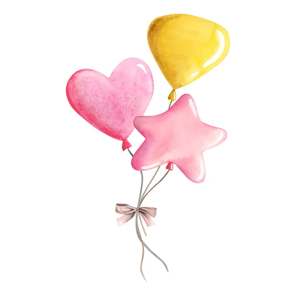 Watercolor Pastel Pink Yellow Air Balloons Bouquet Girls Birthday Party Stock Picture