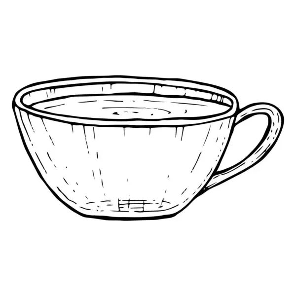 手绘玻璃茶杯黑白矢量图解 餐厅和咖啡厅菜单设计用热饮料的墨水草图 — 图库矢量图片