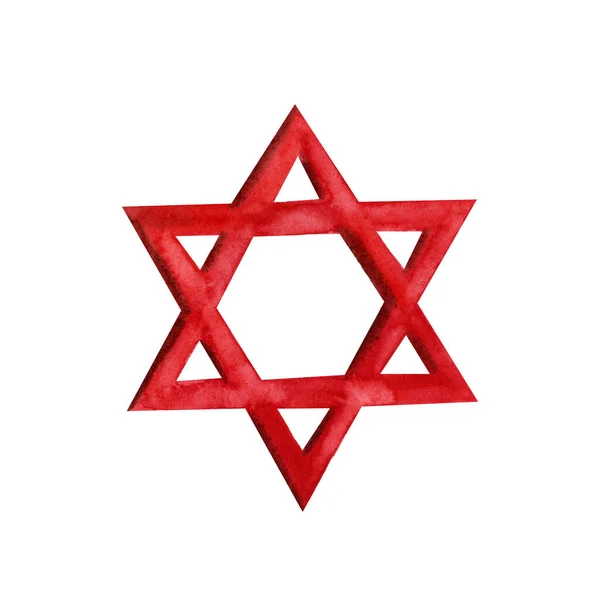 Červený David Barevný Symbol Magen David Adom Židovská Hvězda Ručně — Stock fotografie