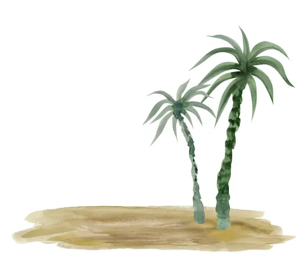 Watercolor Palm Trees Sand Desert Island Beach Illustration Isolated White — Stock Photo, Image
