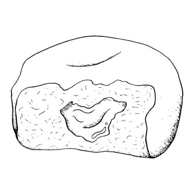 Siyah beyaz vektör grafikli reçelli Hanuka çöreği, yan görüş. Geleneksel Yahudi bayramı sufganiyah..