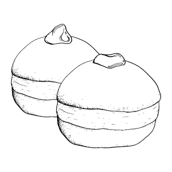 Dois Donuts Vetoriais Para Feriado Hanukkah Judeu Ilustração Simples Preto — Vetor de Stock