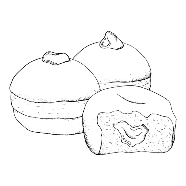 Donuts Jewish Hanukkah Holiday Ilustración Vectorial Blanco Negro Donuts Sufganiyot — Archivo Imágenes Vectoriales