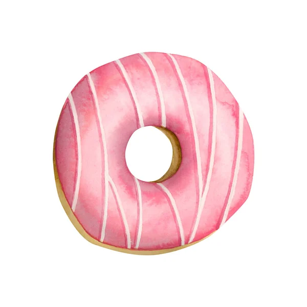 Rosa Glasierte Donut Aquarell Illustration Isoliert Auf Weißem Hintergrund Köstlicher — Stockfoto