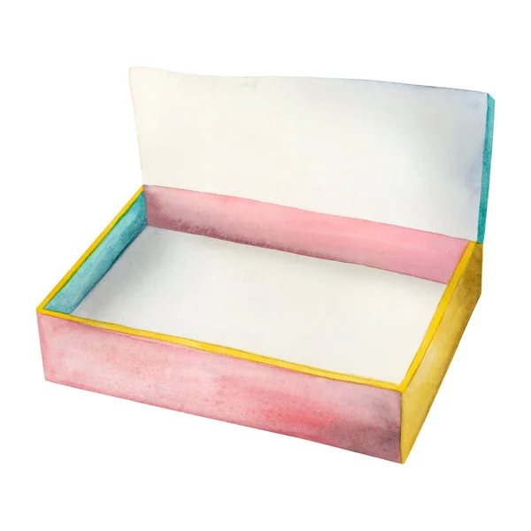 Multicolor Kartonnen Doos Voor Donuts Gebak Aquarel Illustratie Geïsoleerd Witte — Stockfoto