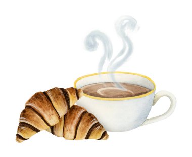 Kahvaltı ve atıştırmalık tasarımlar, kafe, restoran menüleri için beyaz arka planda izole edilmiş kruvasan kruvasan kruvasanı ve kruvasan kruvasanı..