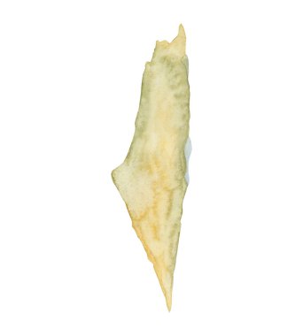 İsrail coğrafi haritası suluboya çizimi beyaz arka planda izole edildi. Pastel renklerde. Orta Doğu 'nun fiziksel ülke haritası.