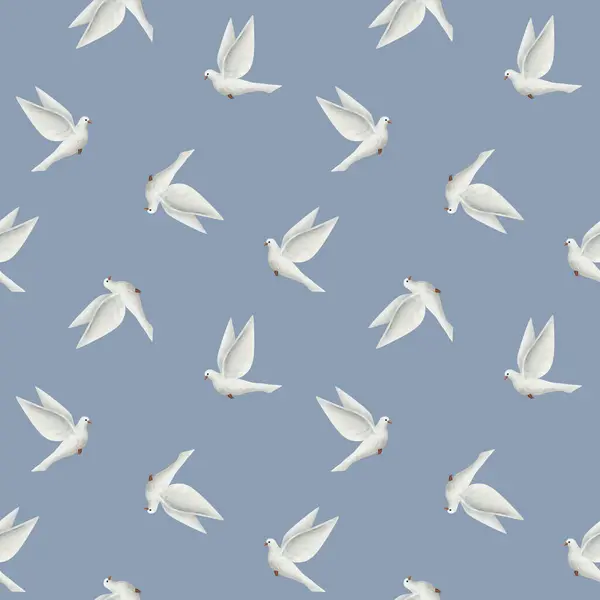 Weiße Taube Vogel Himmel Fliegende Friedenstauben Aquarell Nahtlose Muster Auf — Stockfoto