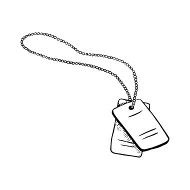 Siyah ve beyaz vektör illüstrasyonunda asker rozeti ya da künye numarası..