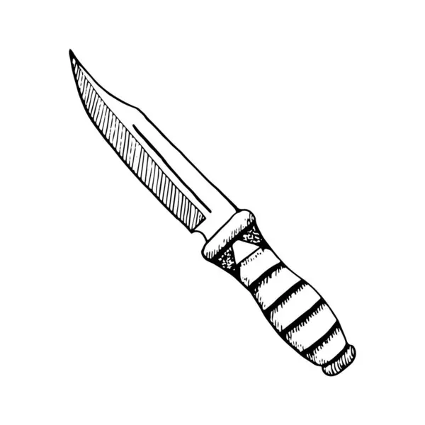 Cuchillo Táctico Ilustración Tinta Blanco Negro Para Fines Militares Equipo — Vector de stock