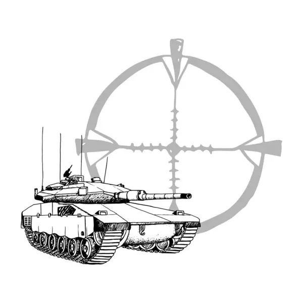 Merkava Tanque Israel Con Vista Óptica Ilustración Vectorial Blanco Negro — Vector de stock
