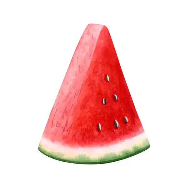 Triangle Juicy Watermelon Slice Seeds Watercolor Illustration Isolated White Background — стоковое фото