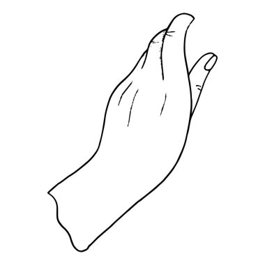 Siyah-beyaz vektör çizimi yapan zarif bir kadın eli. Cilt bakımı kozmetik ürünleri için gerçekçi, basit bir insan vücudu çizgisi çizimi..