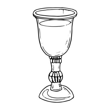 Bir bardak şarap çizgisi mürekkep vektör çizimi. Kiddush, Sukkot, Rosh Hashanah ve Yahudi Şabatosu için şeffaf bir kadeh..