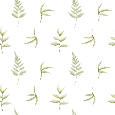 Suluboya eğreltiotu beyazda pürüzsüz izler bırakır. Tekrarlanan tasarımlar ve kumaş baskıları için farklı dalları ve yeşil dalları olan basit orman arka planı. Minimalist orman sanatı