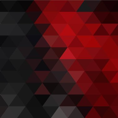 Siyah ve kırmızı üçgen arkaplan. Sunum için vektör soyut geometrik şablon. Reklam afişi için tasarım. Çokgen stili. Mozaik.