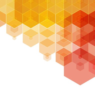 Soyut sarı, turuncu renkli altıgen arka plan. Vektör. Eğilimli geometrik desen. İş sunumlarınız, yazışmalarınız, tasarımlarınız için fikirler.