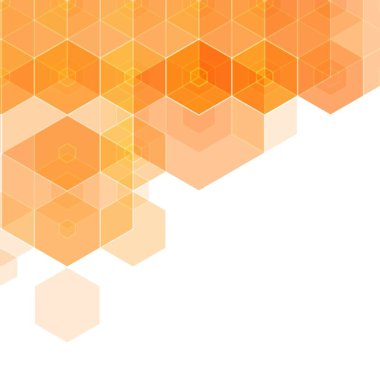 Soyut sarı, turuncu renkli altıgen arka plan. Vektör. Eğilimli geometrik desen. İş sunumlarınız, yazışmalarınız, tasarımlarınız için fikirler