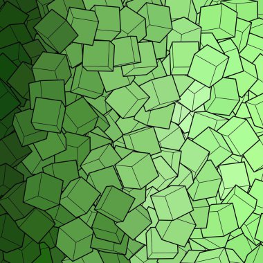 Soyut vektör arkaplanı. Geometrik şekiller. Işıklar yeşil küpler.