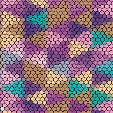 Taş levha kaldırım deseni. Soyut geometrik renkli şekiller süs vektör dokusunu süsler. Renkli Çakıl.