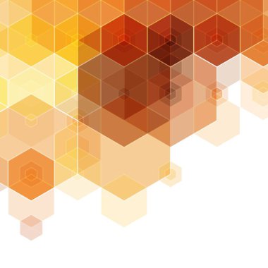 Soyut sarı, turuncu renkli altıgen arka plan. Vektör. Eğilimli geometrik desen. İş sunumlarınız, yazışmalarınız, tasarımlarınız için fikirler