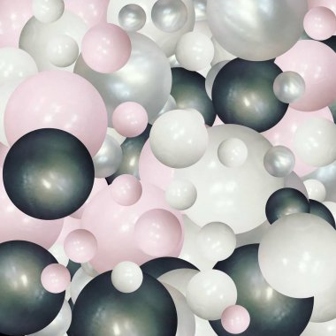 3 boyutlu top oluşturma kompozisyonu. Pembe ve beyaz toplar. vektör.