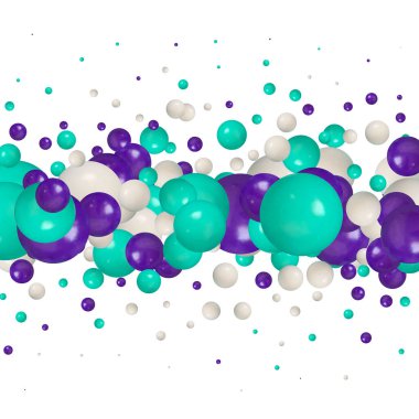 Parlak renk sıçraması. Sarı, mavi, farklı boyutlarda yeşil toplar rastgele yerleştirilmiş..