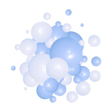 Canlı bir zemin üzerinde yüzen renkli küreler - 3 boyutlu görüntüleme. Mavi ve beyaz toplar.