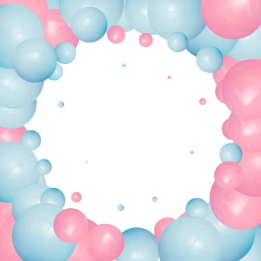 Canlı bir zemin üzerinde yüzen renkli küreler - 3 boyutlu görüntüleme. Pembe ve mavi toplar..