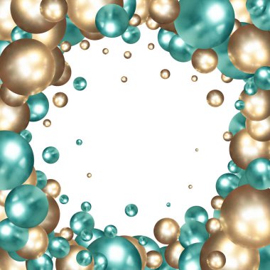 Altın, gümüş ve mavi taşaklar. Renkli Toplar Arkaplanı. Gölgeli Parlak Küreler. Vektör İllüstrasyonu.