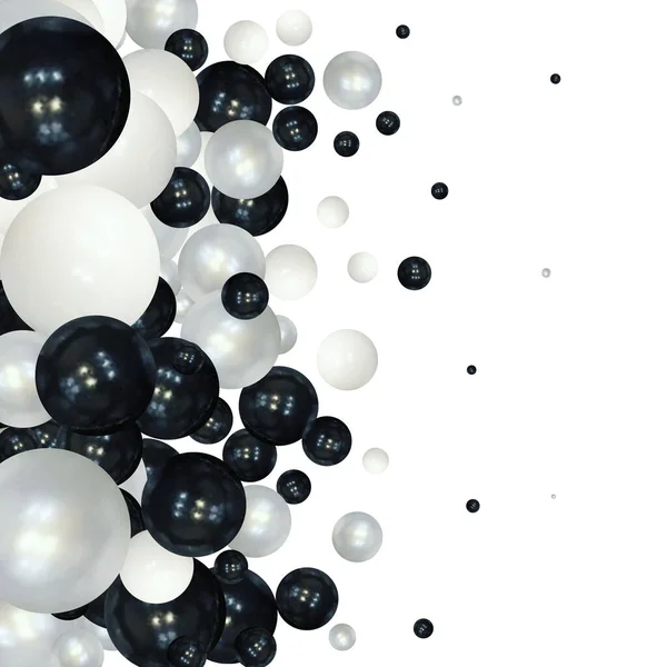 白の背景には異なる色の9つの現実的な真珠のセット 3Dイラスト 白と黒のボール — ストックベクタ