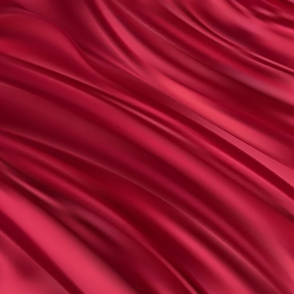 Röd Silke Satin Bakgrund Vackra Mjuka Vågiga Veck Slät Glänsande — Stock vektor