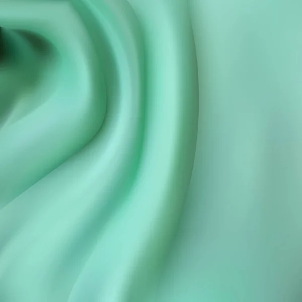 緑のサテンシルキークロス生地テキスタイルのドレープでクレーズ波の折り返しの背景 柔らかい波で 風に振ってくるんだ紙のテクスチャ オブジェクトベクトルイラスト — ストックベクタ