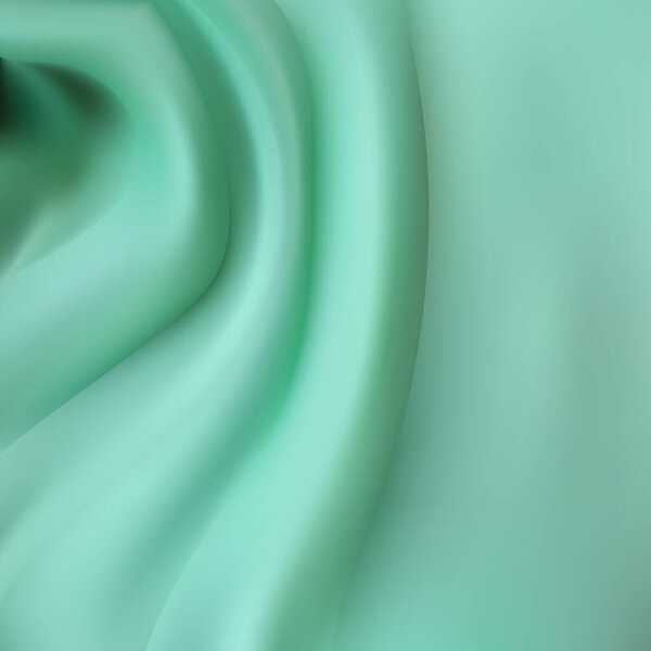 Green Satin Silky Cloth Fabric Textile Drape with Crease Wavy Folds background.With soft waves and,waving in the wind Texture of crumpled paper. object Vector,illustration