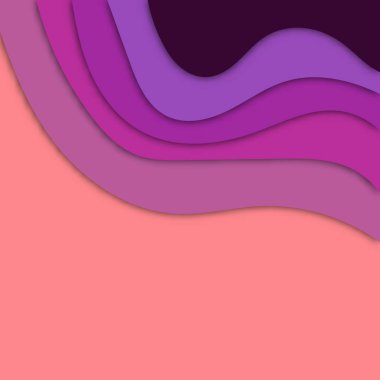 Renkli kağıt kesimi arka plan. Dalgalı katmanlı, soyut gerçekçi kağıt tasarımı. 3 boyutlu rahatlama. Oyma sanatı. Vektör.