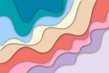 Kağıt arkaplanı kes. Dalgalı pembe katmanların mukavva desenli tasarım için soyut gerçekçi kağıt dekorasyonu. Üç boyutlu rahatlama. Oyma sanatı. Vektör çizimi. Düzen tasarım şablonu