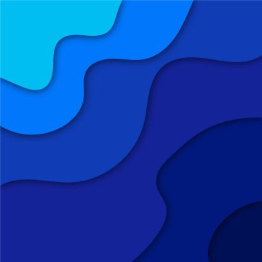 Mavi dalgalar halinde katmanlı kağıt kart. 3 boyutlu origami tasarımı. Burada bir çizim var..