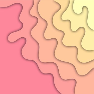 Kağıt karikatür, soyut dalgalar. Kağıt kesiği arka plan. Modern origami tasarım şablonu. Vektör çizimi. 3 boyutlu kağıt katmanları