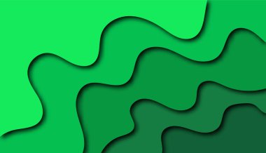 Kağıt kesiği şekilli üç boyutlu mavi dalga arkaplanı. İş sunumları, el ilanları, posterler için vektör tasarımı. Yeşil kağıt kesiği.