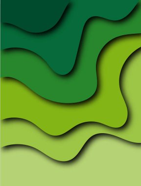 Yeşil kağıt, soyut arka plan 3 boyutlu kırmızı dalga katmanlı pankart kesiyor. Soyut broşür ve broşür tasarımı. Kağıt sanatı vektör çizimi.