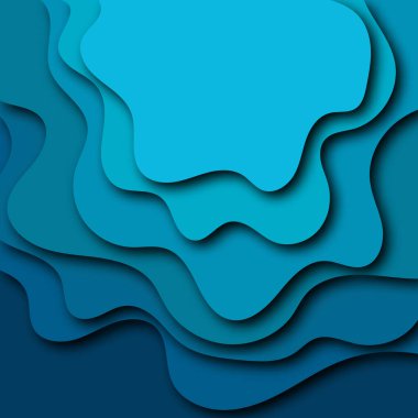 Soyut mavi dalga arkaplanı. Kağıt kesiği, 3D etkisi