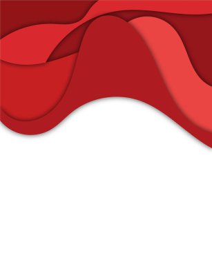 Kırmızı kağıt kesim şekillerinden üç boyutlu soyut arkaplan. İş sunumları, el ilanları, posterler ve davetiyeler için vektör tasarımı. Renkli oyma sanatı, çevre ve ekoloji elementi