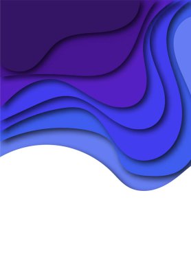 Kağıt kesme stili dalgalı kenar. 3D soyut arkaplan, derin dalgaları keserek modern kamuflaj sağlıyor. Pürüzsüz gölgeli kağıt kesim sanatıyla mavi katmanlar. Vektör kartı illüstrasyon origami ortamı şablonu