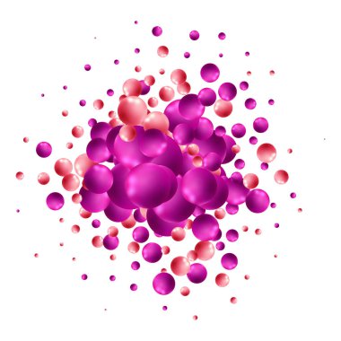 Background with color balls, blur effect. 3d round spheres. Geometric design elements circle ball pattern. Flying shapes in empty space. Design for poster, banner, placard. vector illustration