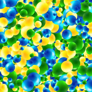 Background with color balls, blur effect. 3d round spheres. Geometric design elements circle ball pattern. Flying shapes in empty space. Design for poster, banner, placard. vector illustration